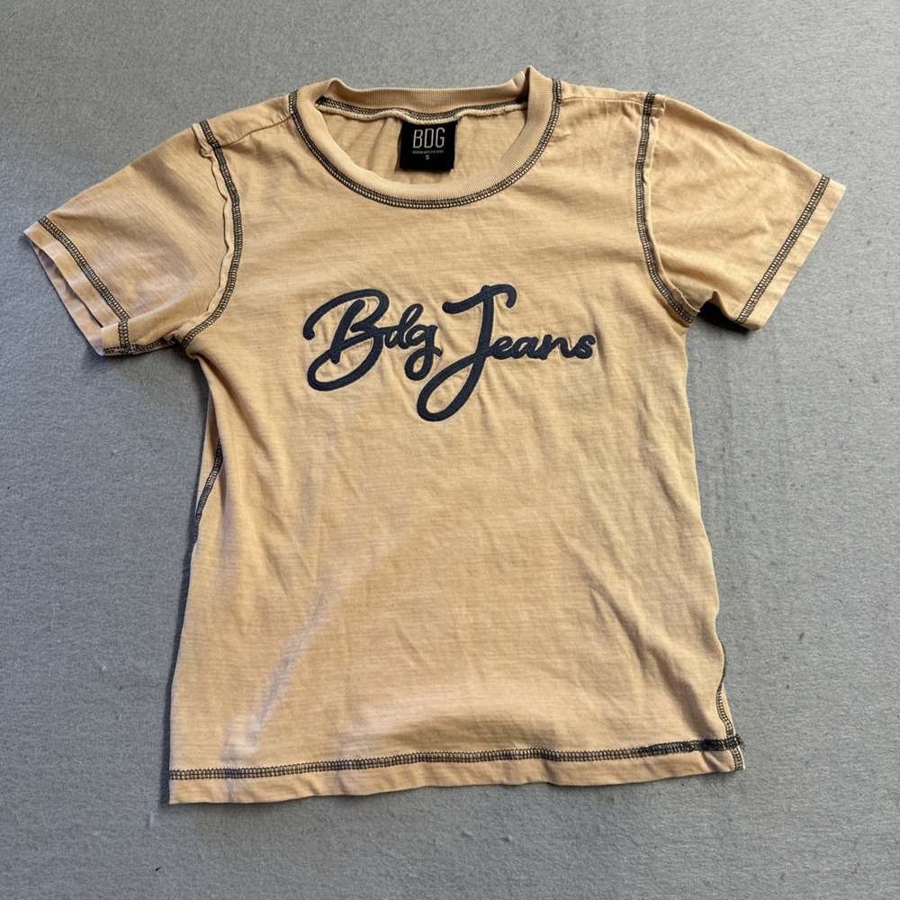 BDG Urban Outfitters Baby Tee Shirt Womens Size S Peach Orange Contrast Stitch